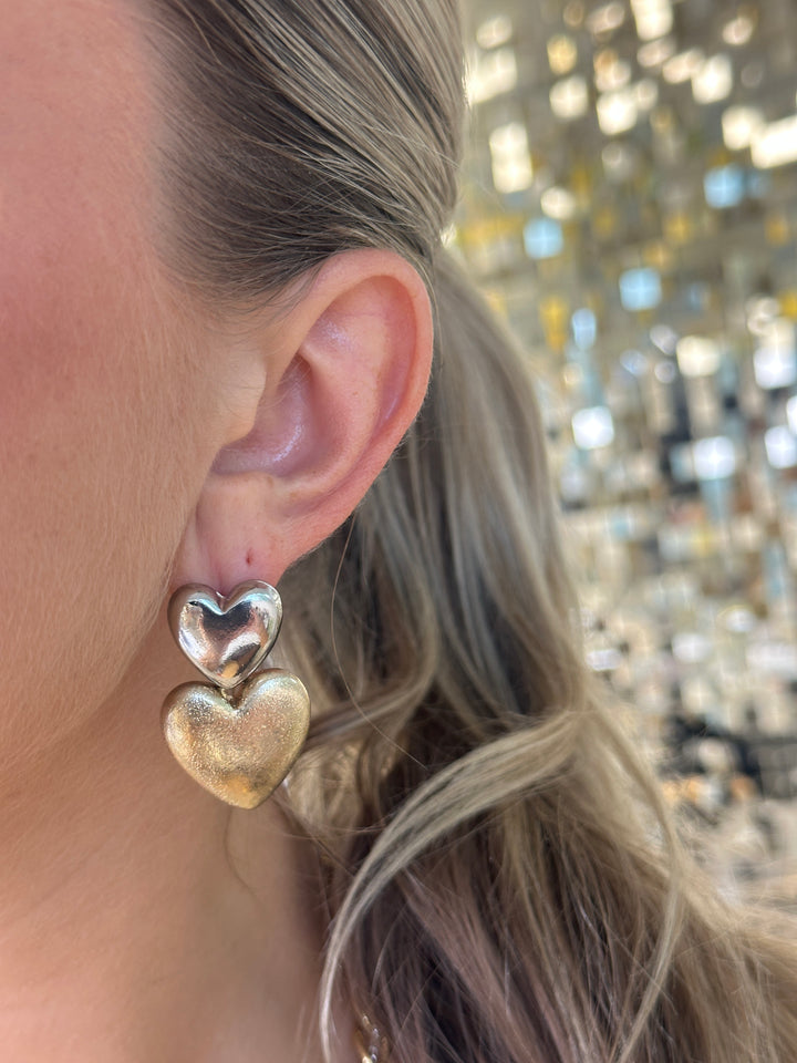 Double Heart Stacked Dangle Earrings