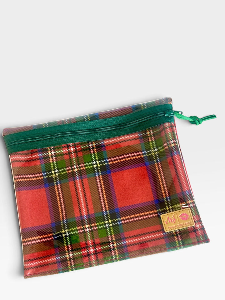 Christmas Wishes Red Plaid - XL Multi-Use Clear Pouch by Makeup Junkie (Ready to Ship)