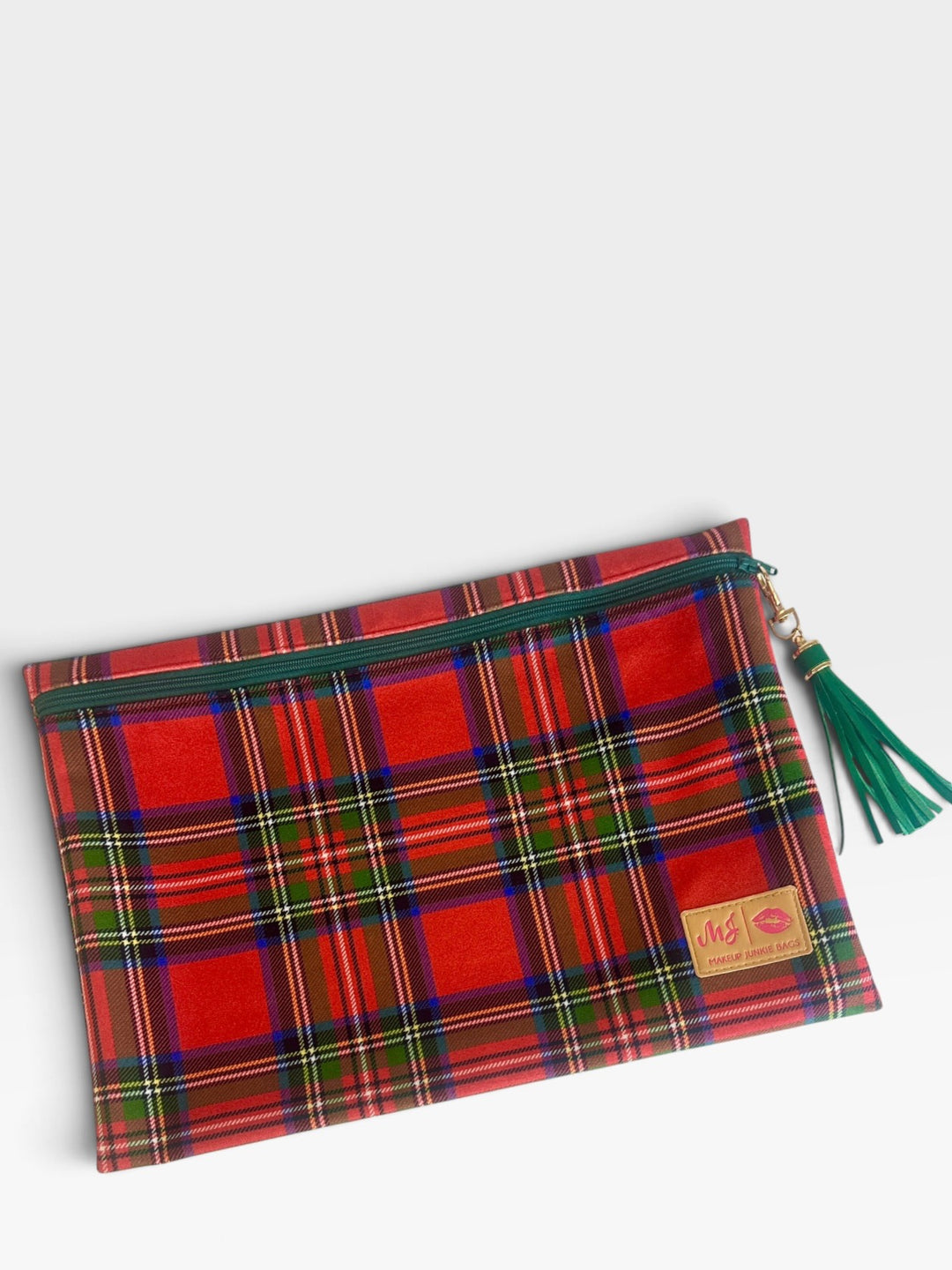 Christmas Wishes Red Plaid - Top Zip Medium by Makeup Junkie (Ready to Ship)