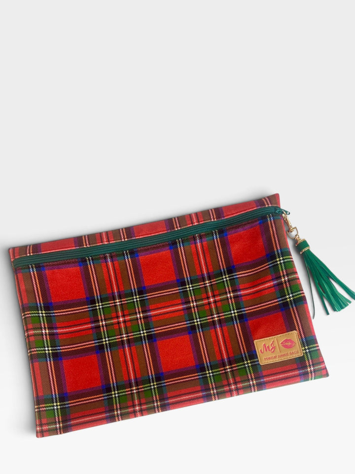 Christmas Wishes Red Plaid - Top Zip Medium by Makeup Junkie (Ready to Ship)
