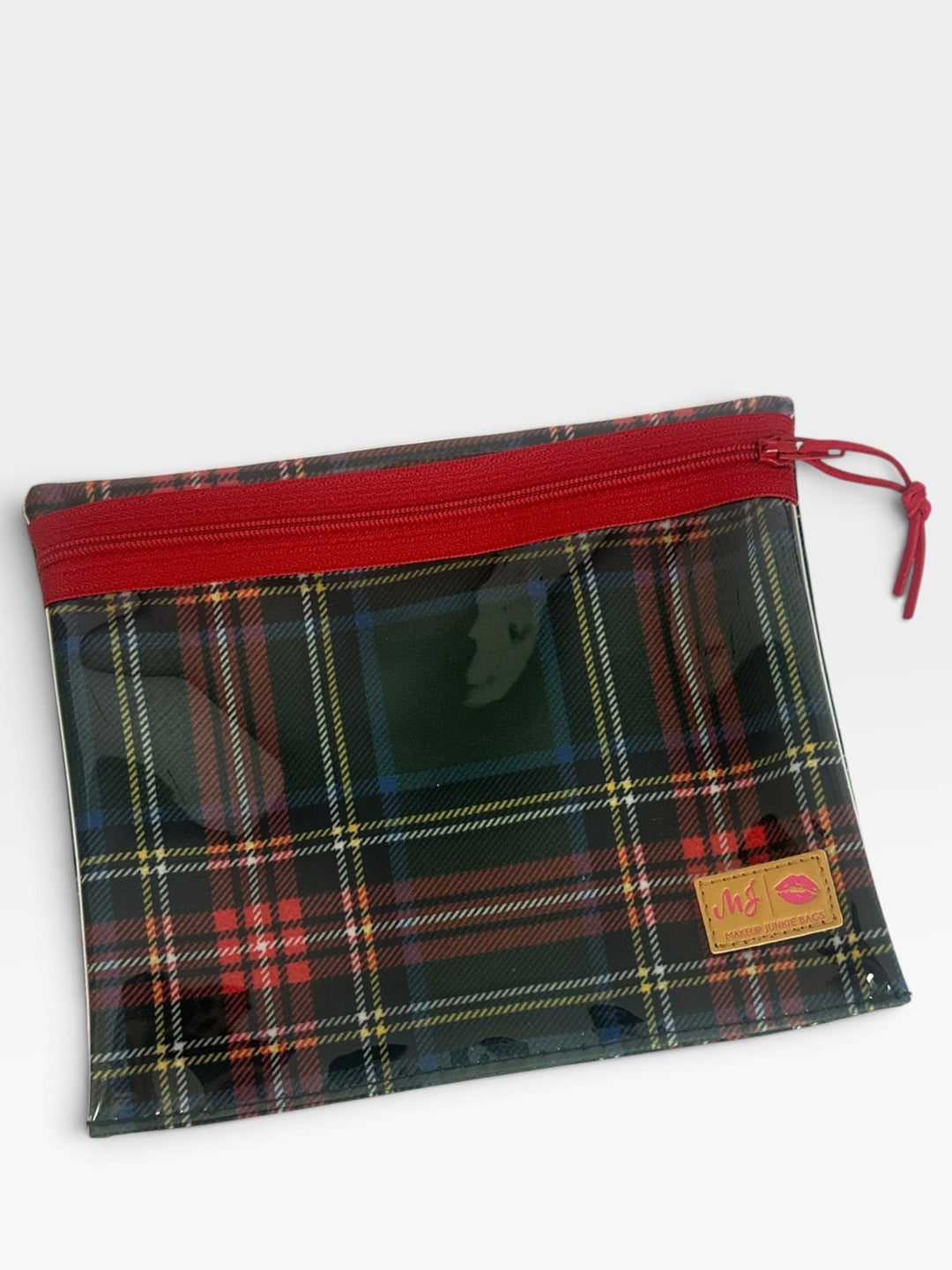 Nice List Green Plaid - XL Multi-Use Clear Pouch by Makeup Junkie (Ready to Ship)