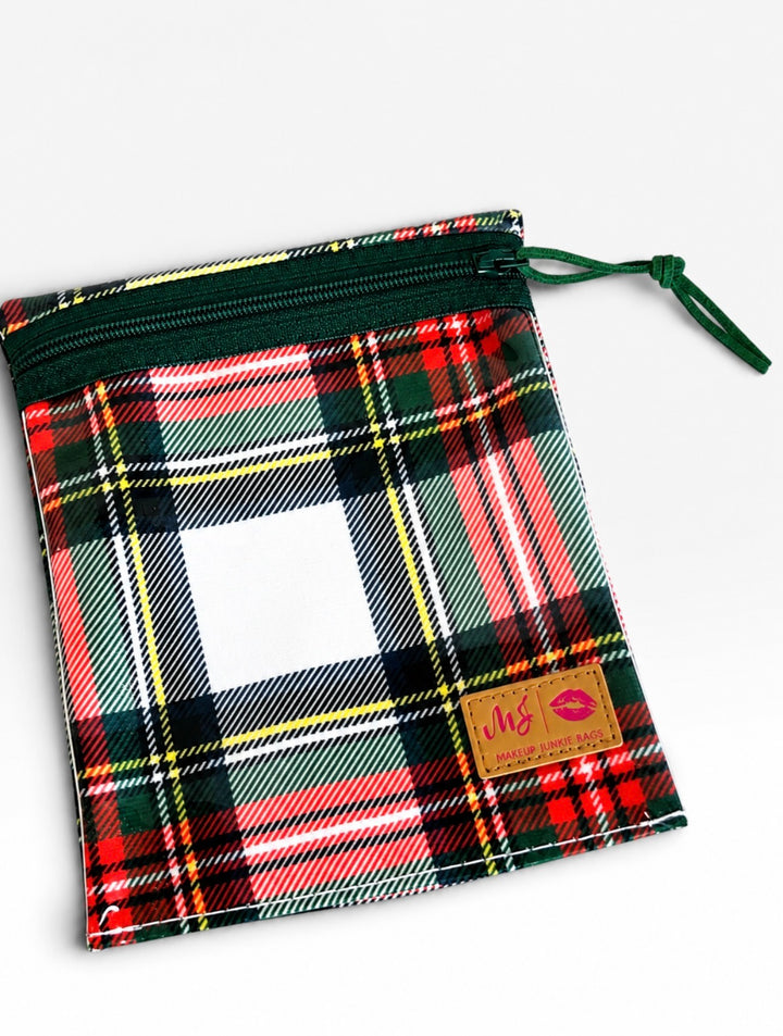 Naughty List White Plaid - Multi-Use Clear Pouch by Makeup Junkie (Ready to Ship)