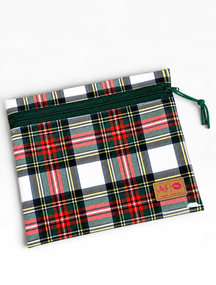 Naughty List White Plaid - XL Multi-Use Clear Pouch by Makeup Junkie (Ready to Ship)