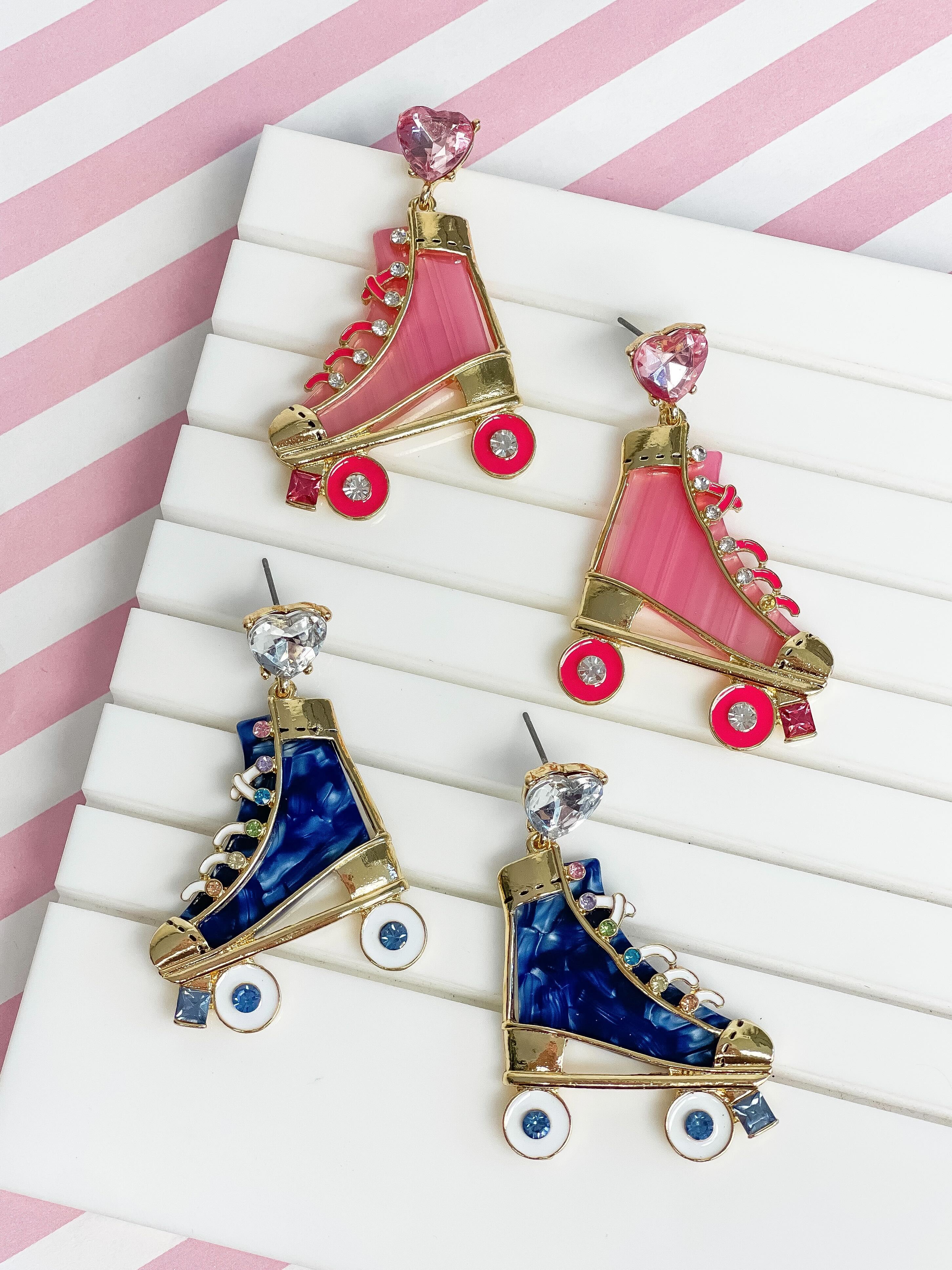 Colored Roller Skate Dangle Earrings - Pink