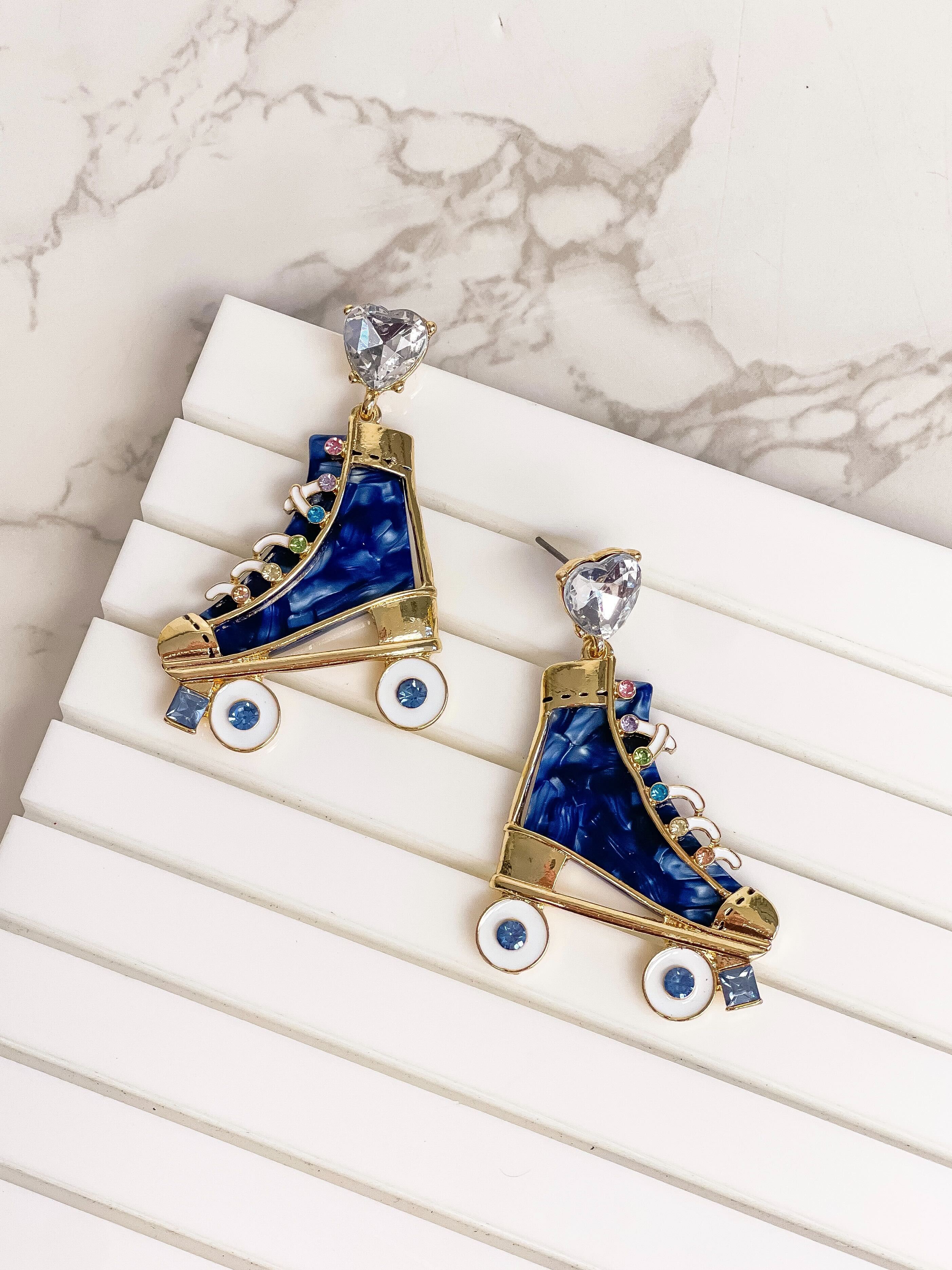Colored Roller Skate Dangle Earrings - Denim
