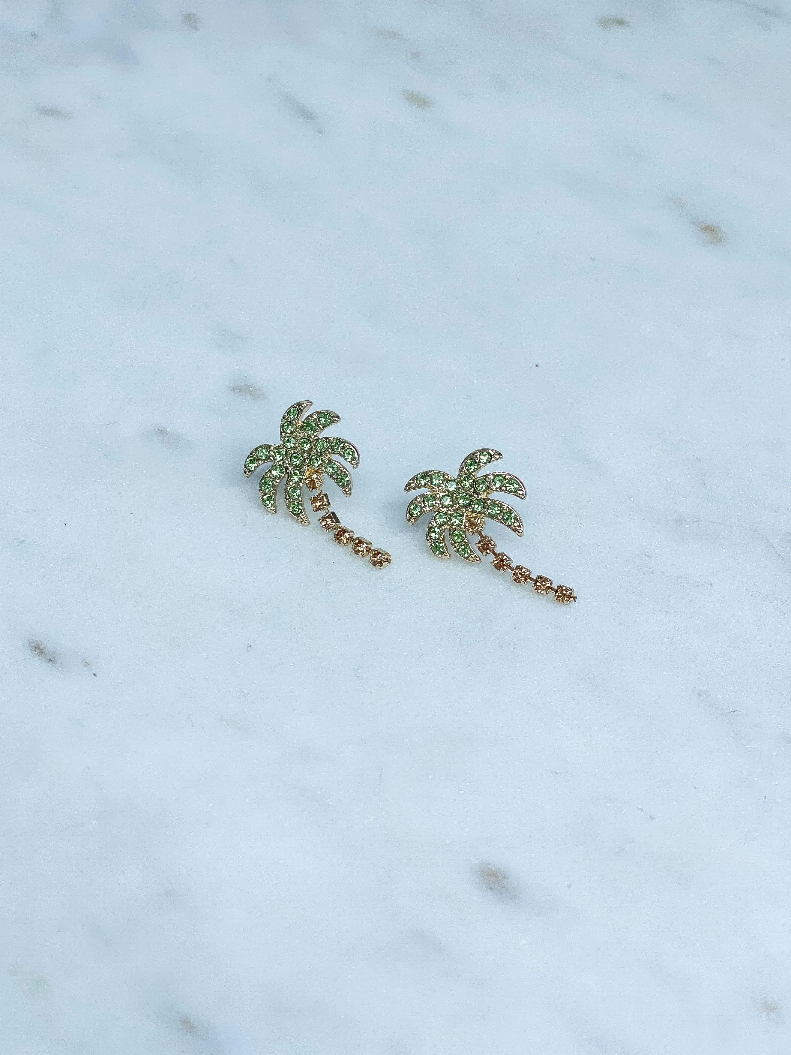 Gold & Rhinestone Palm Tree Stud Earrings