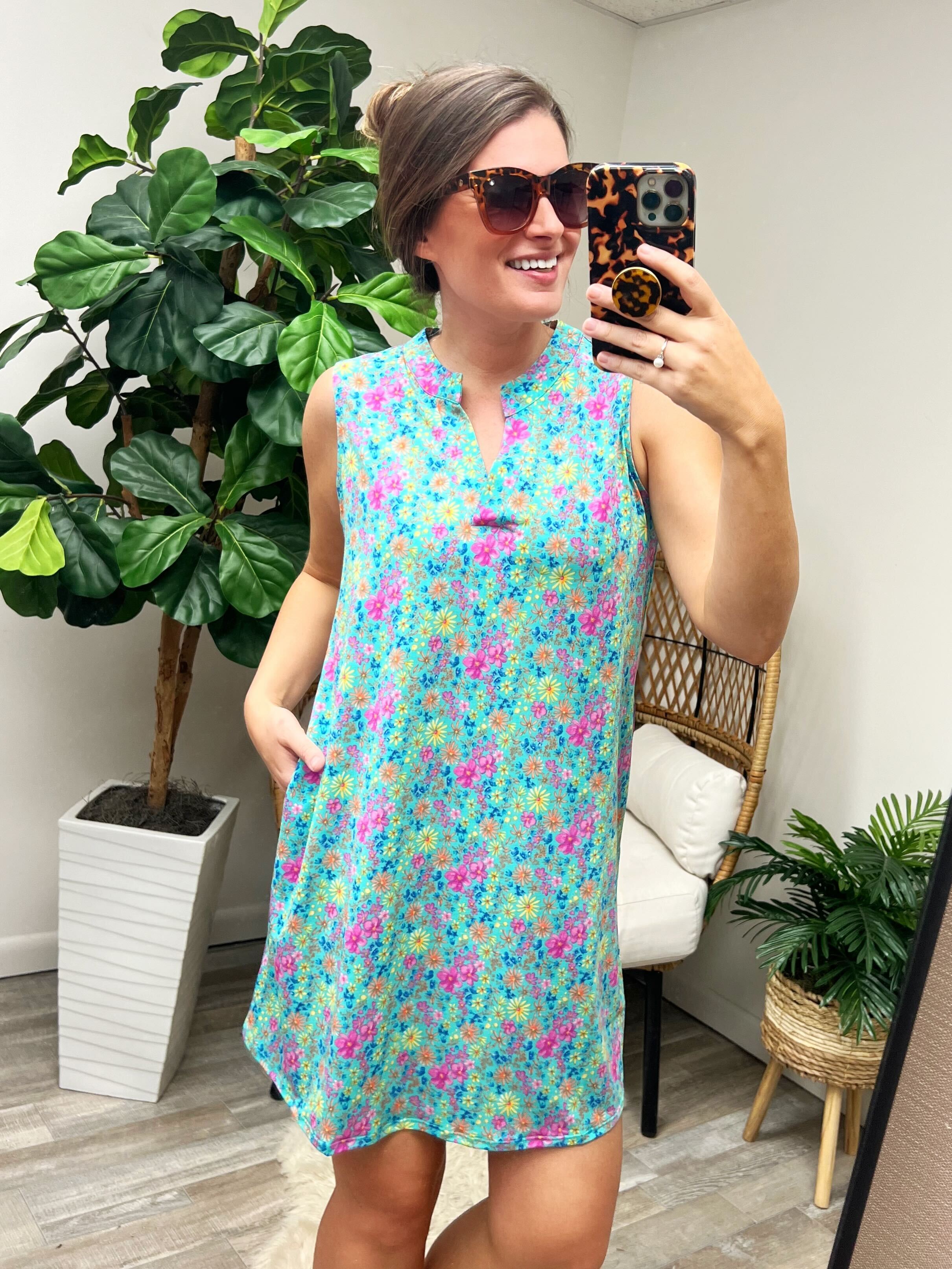 Lizzy Tank Dress in Emerald Spring Floral