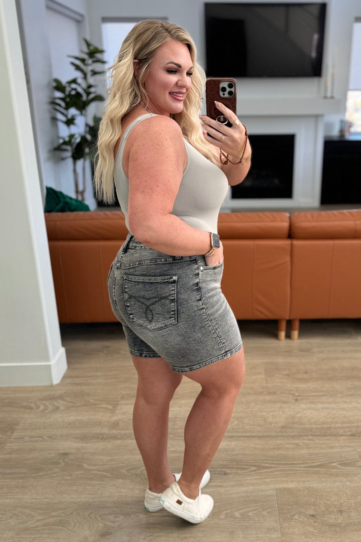 Greyson High Rise Button Fly Cuffed Shorts in Grey by Judy Blue