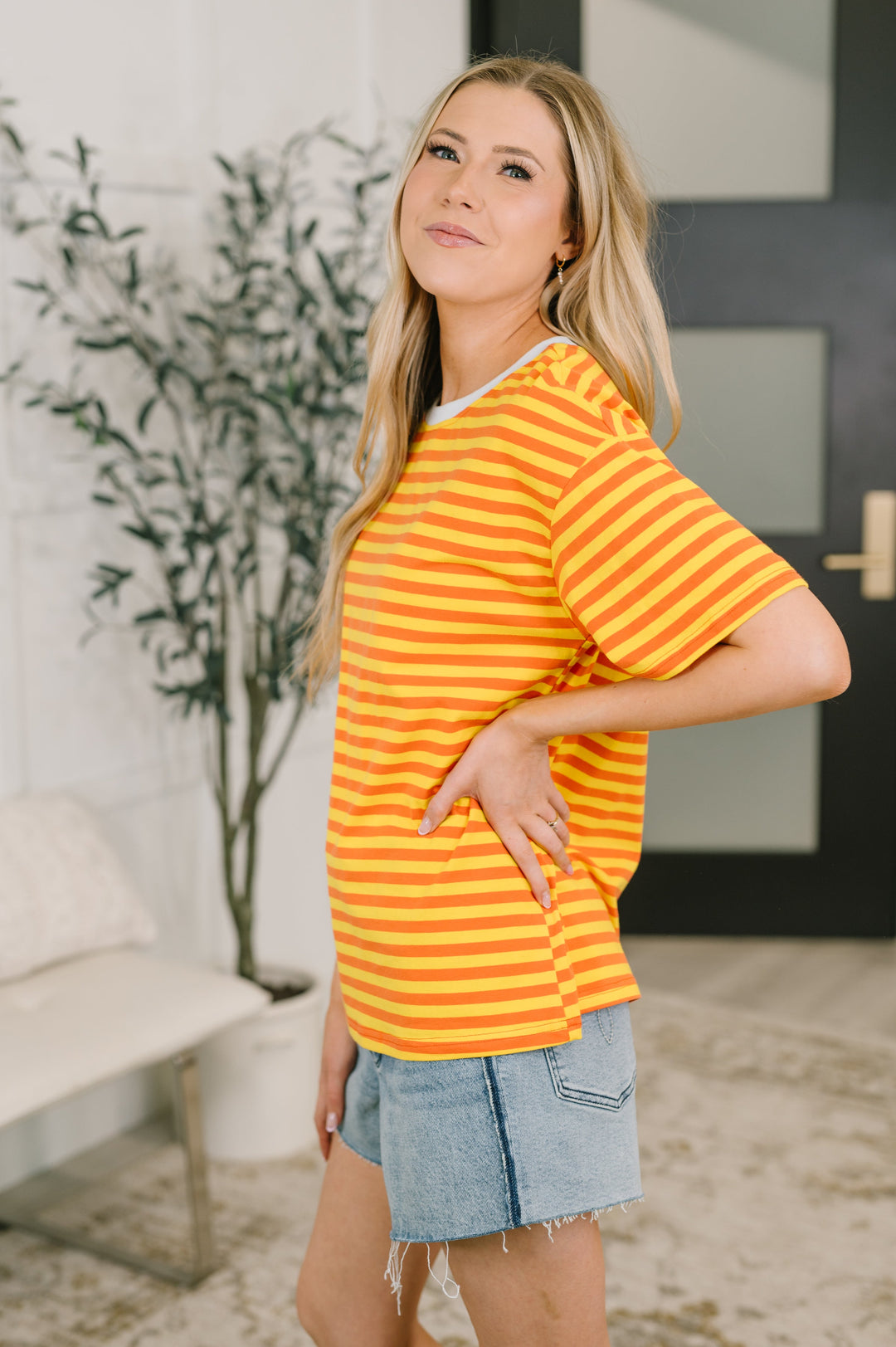 I Think I'm in Love Round Neck Loose Tee in Orange and Yellow - 6/19