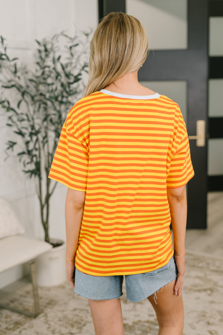 I Think I'm in Love Round Neck Loose Tee in Orange and Yellow - 6/19