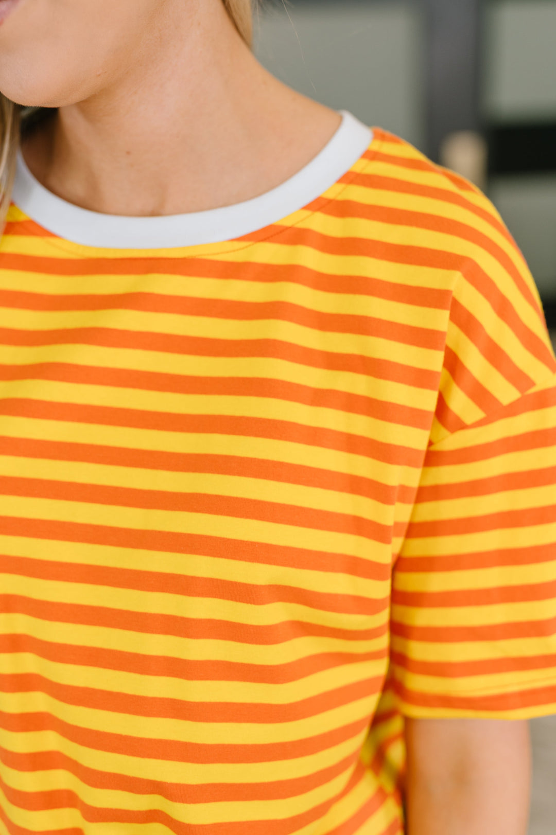 I Think I'm in Love Round Neck Loose Tee in Orange and Yellow - 6/19