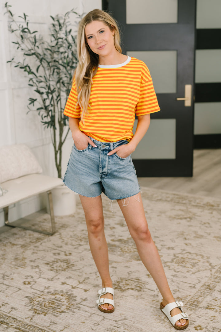 I Think I'm in Love Round Neck Loose Tee in Orange and Yellow - 6/19
