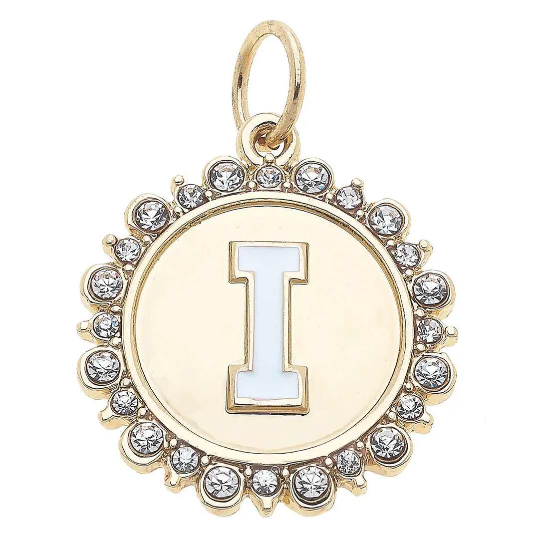 Rhinestone Initial Letter Disc Charm in Shiny Gold By Canvas