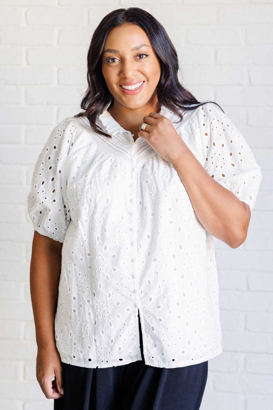 トップス NOT KNOWING Eyelet Lace Up Blouse I'll Let You Know Eyelet Lace Blouse – Prep Obsessed