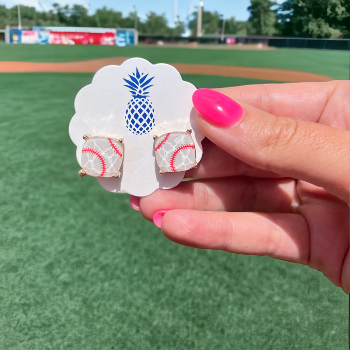 Printed Sports Stud Earrings - Baseball