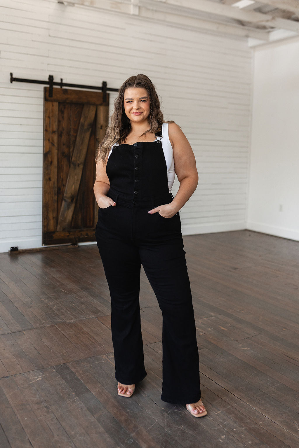 Imogene Control Top Retro Flare Overalls in Black by Judy Blue