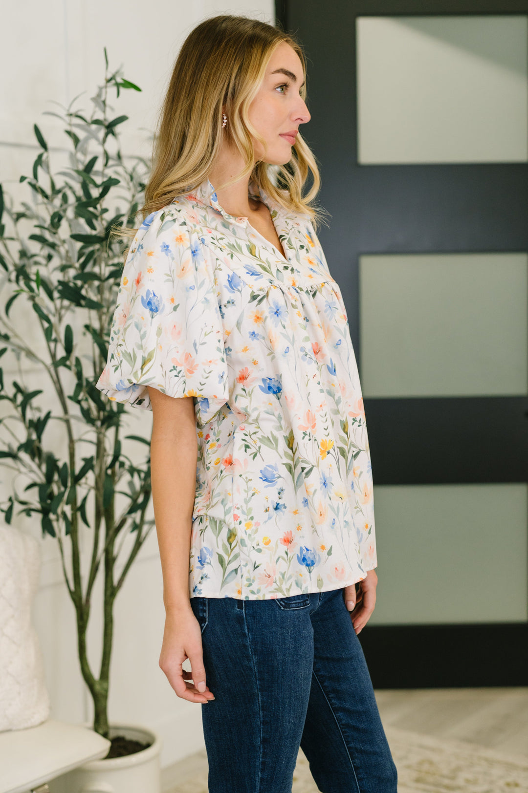 In All This Time Notch Neck Floral Blouse - 7/16