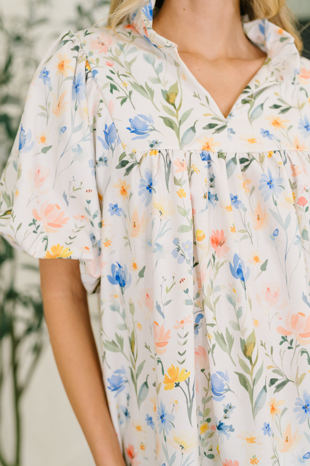 In All This Time Notch Neck Floral Blouse - 7/16