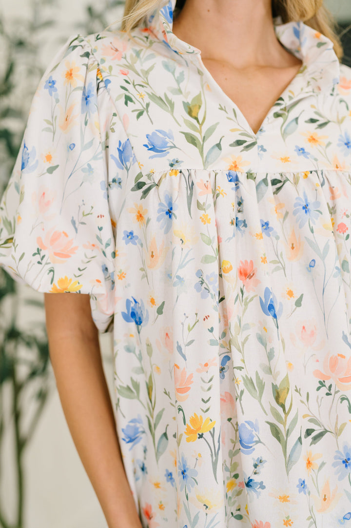 In All This Time Notch Neck Floral Blouse - 7/16