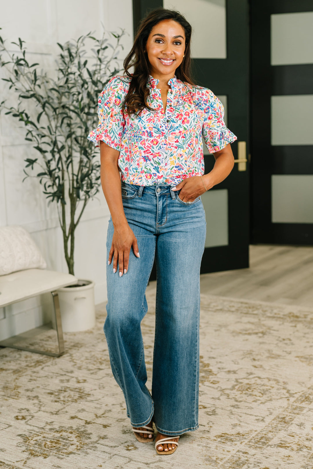 It's Been a Day Split Neck Blouse - 6/23