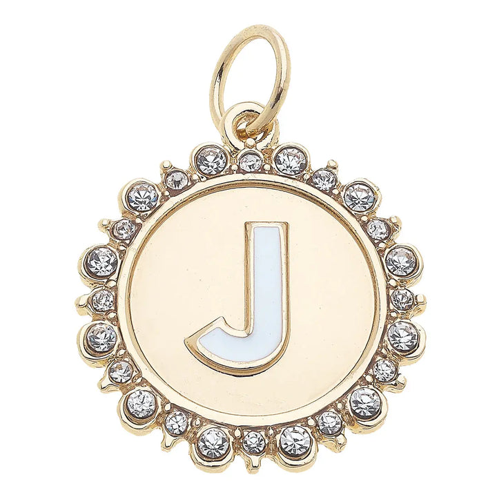 Rhinestone Initial Letter Disc Charm in Shiny Gold By Canvas