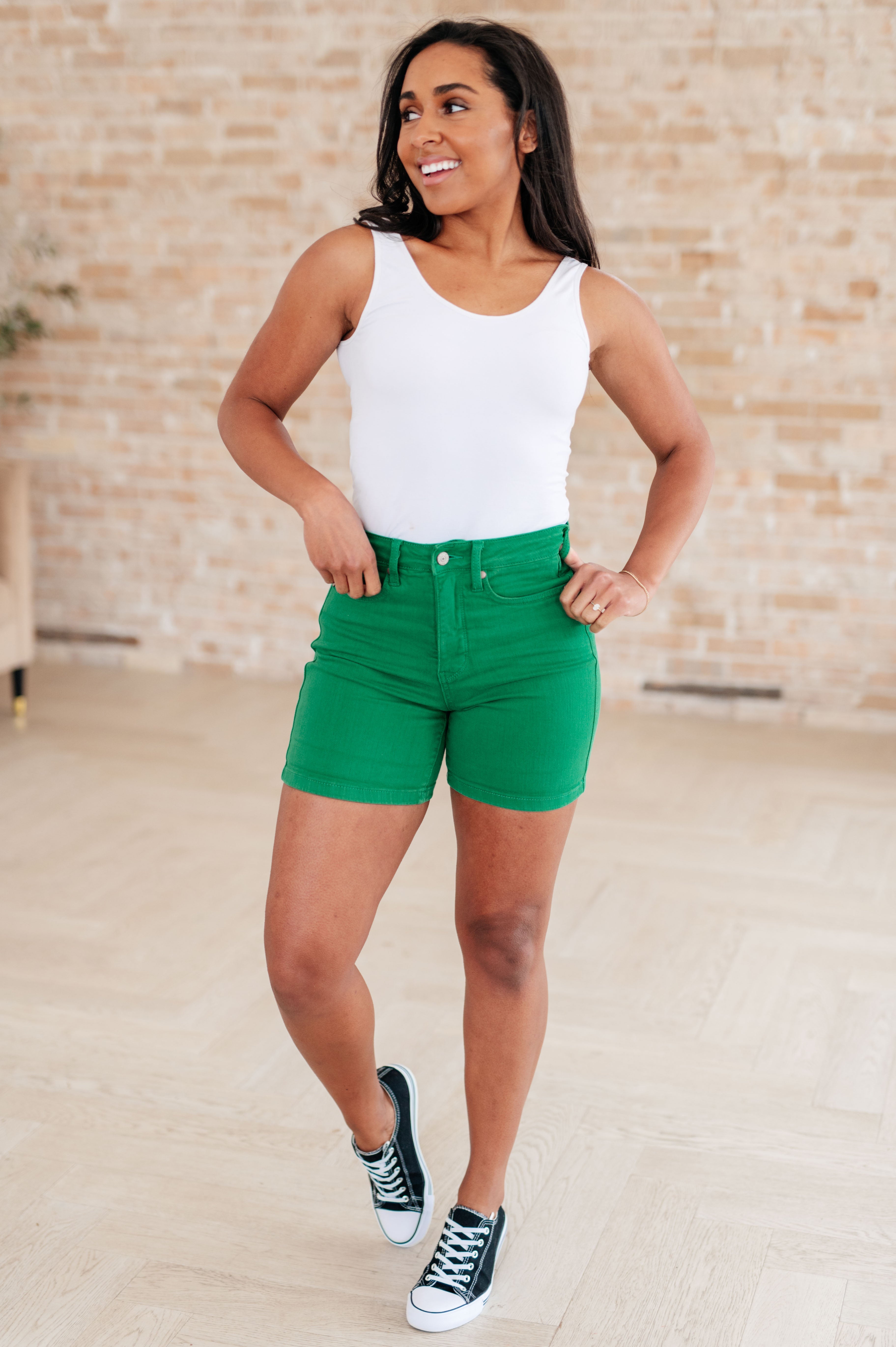 Jenna High Rise Control Top Cuffed Shorts by Judy Blue in Green