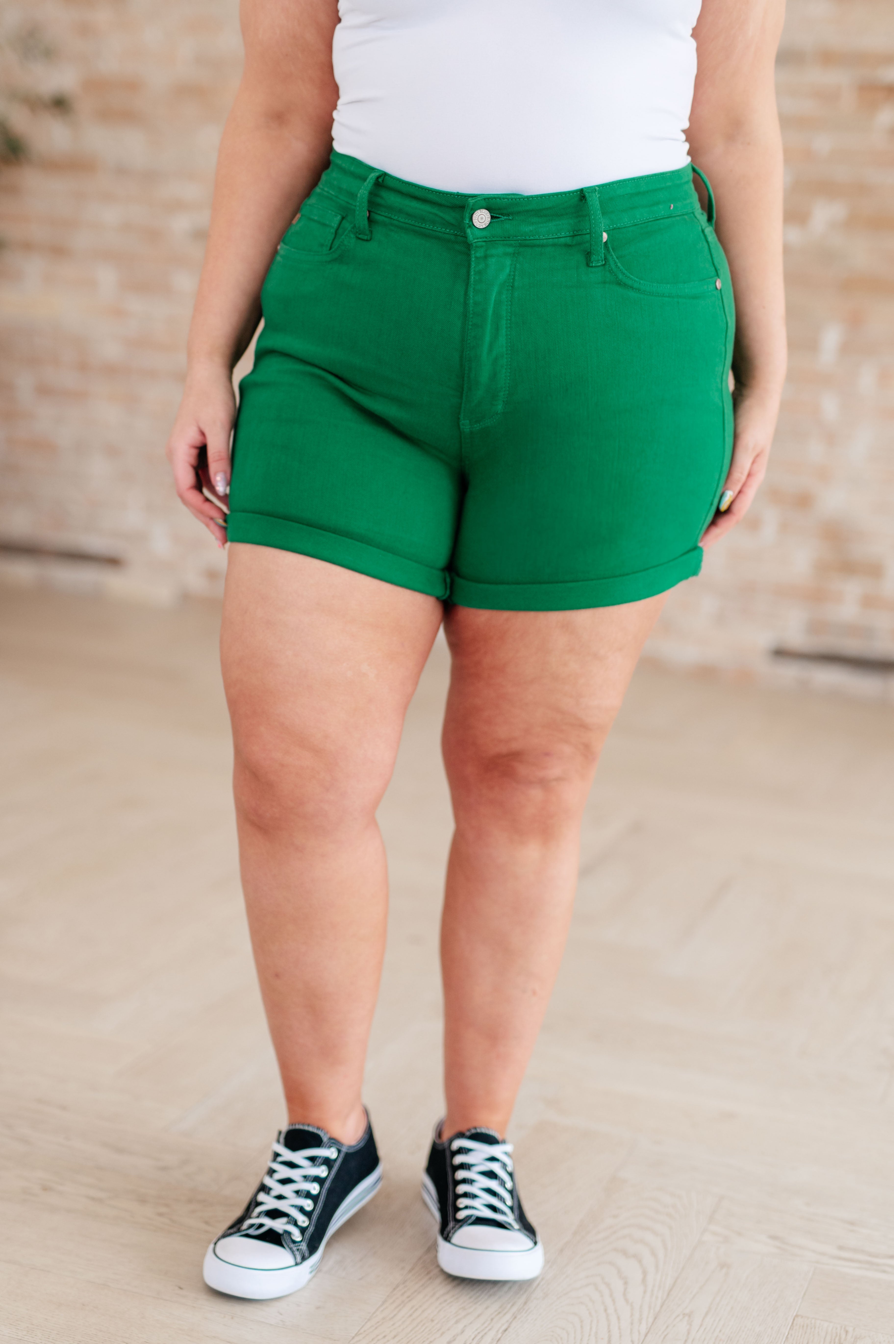 Jenna High Rise Control Top Cuffed Shorts by Judy Blue in Green