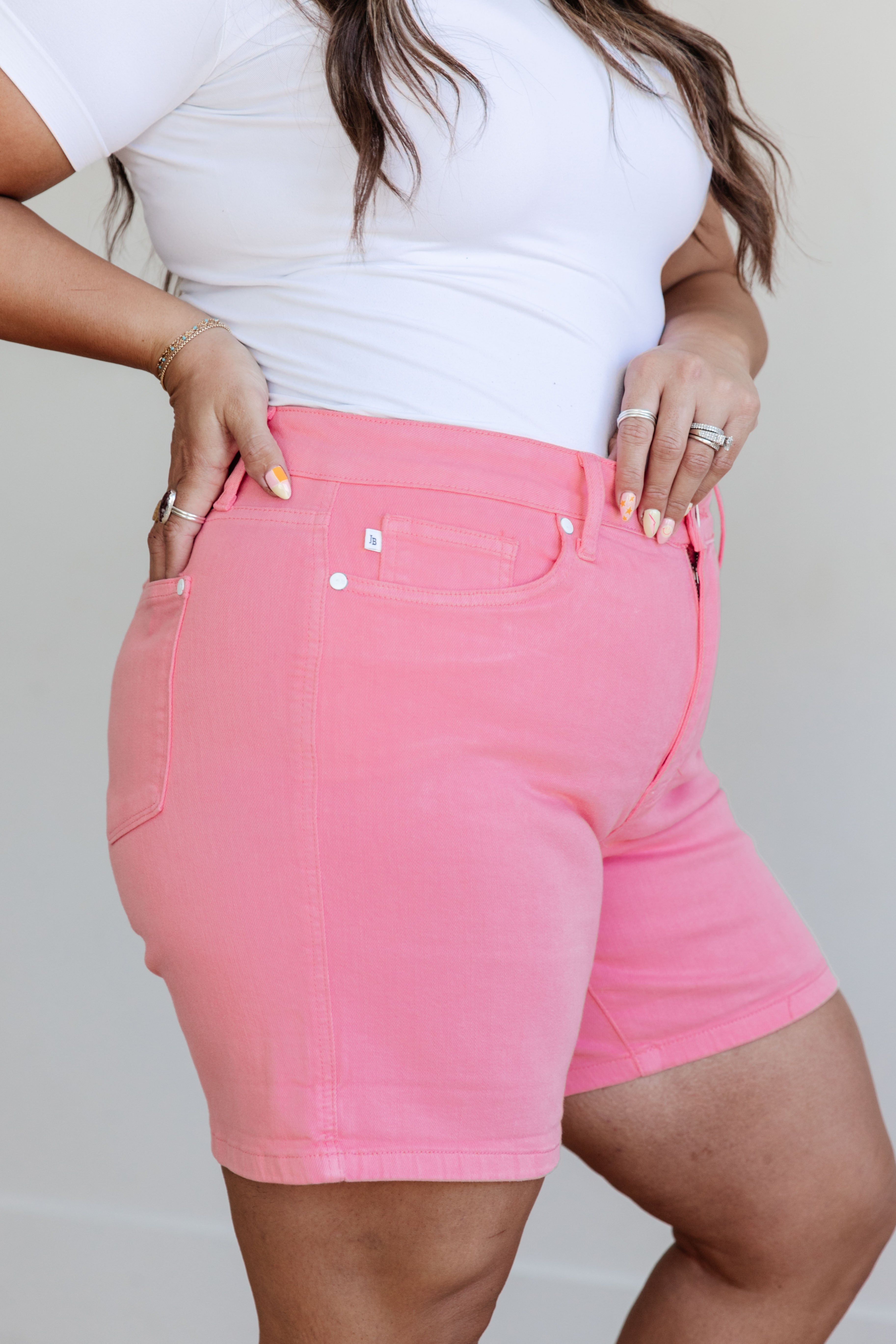 Jenna High Rise Control Top Cuffed Shorts by Judy Blue in Pink
