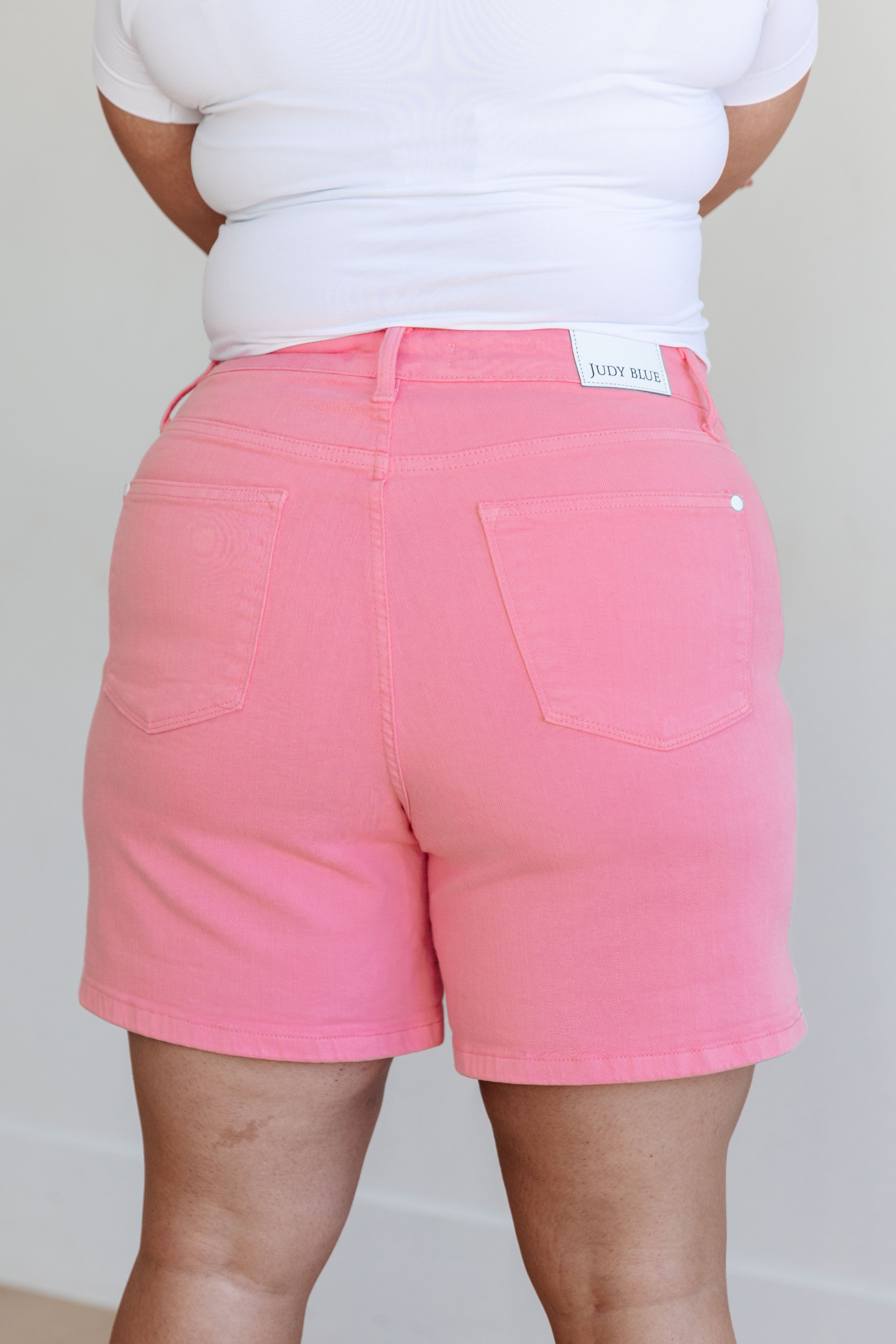 Jenna High Rise Control Top Cuffed Shorts by Judy Blue in Pink