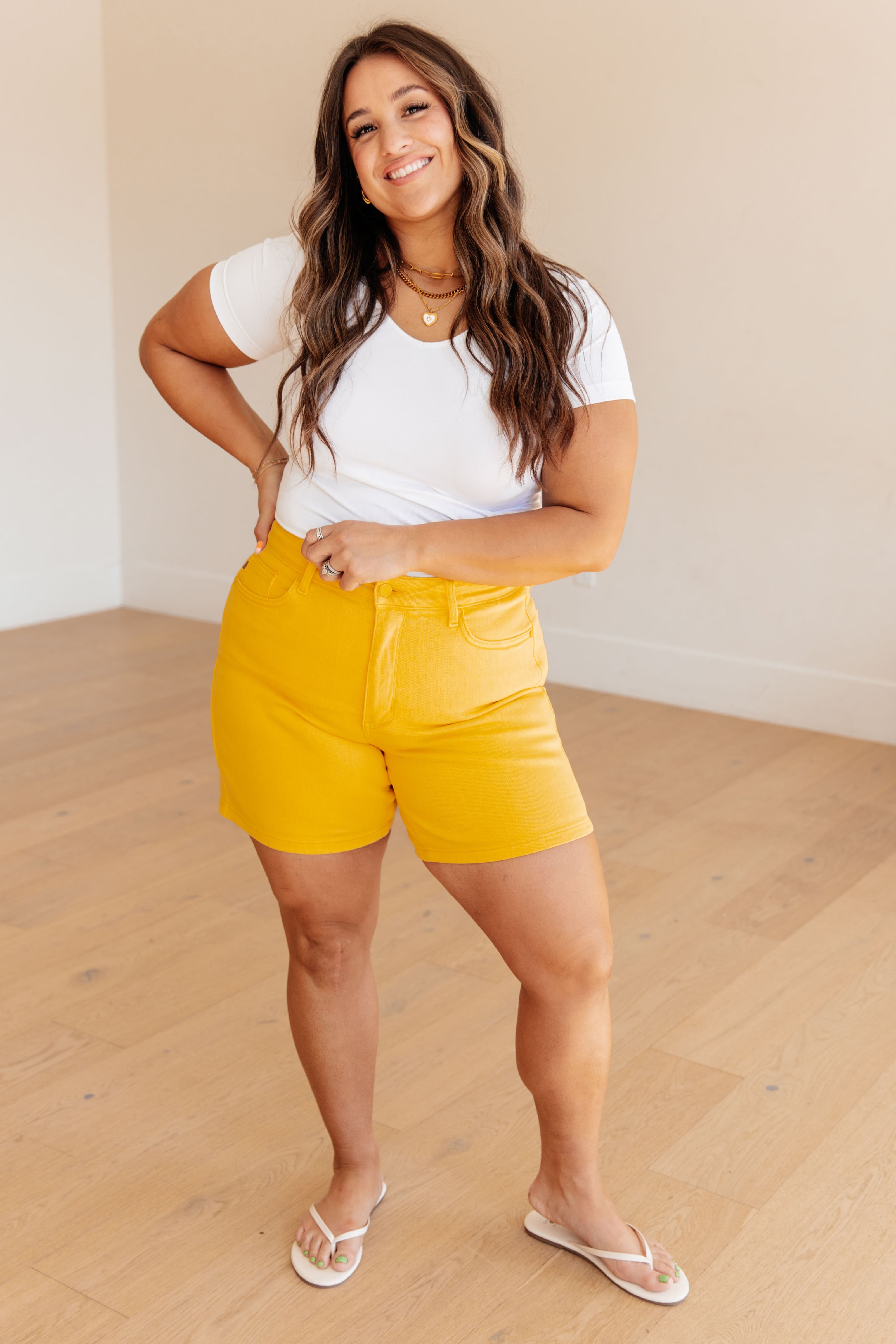Jenna High Rise Control Top Cuffed Shorts by Judy Blue in Yellow