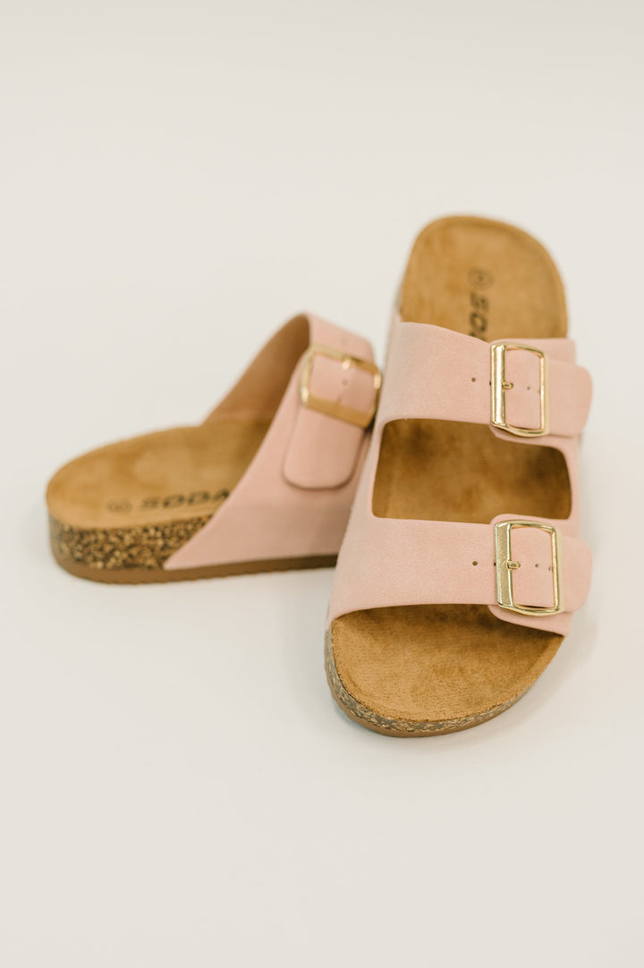 Jete Nubuck Double Buckle Slides in Blush - 1/20