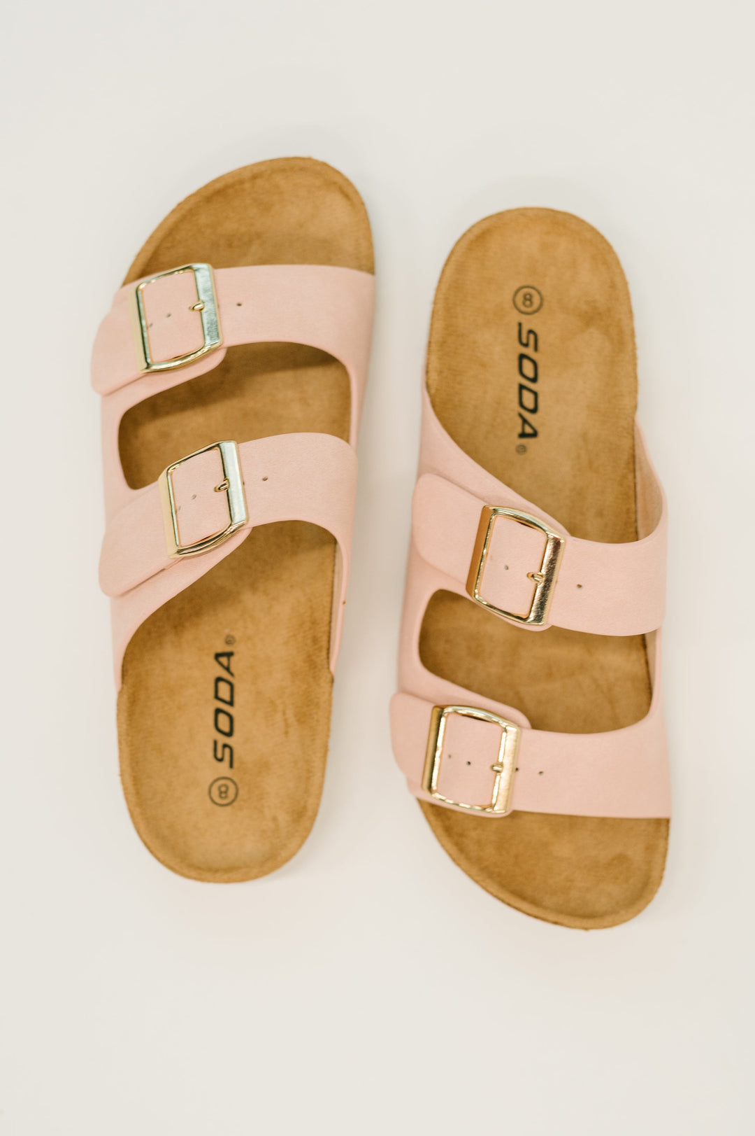 Jete Nubuck Double Buckle Slides in Blush - 1/20