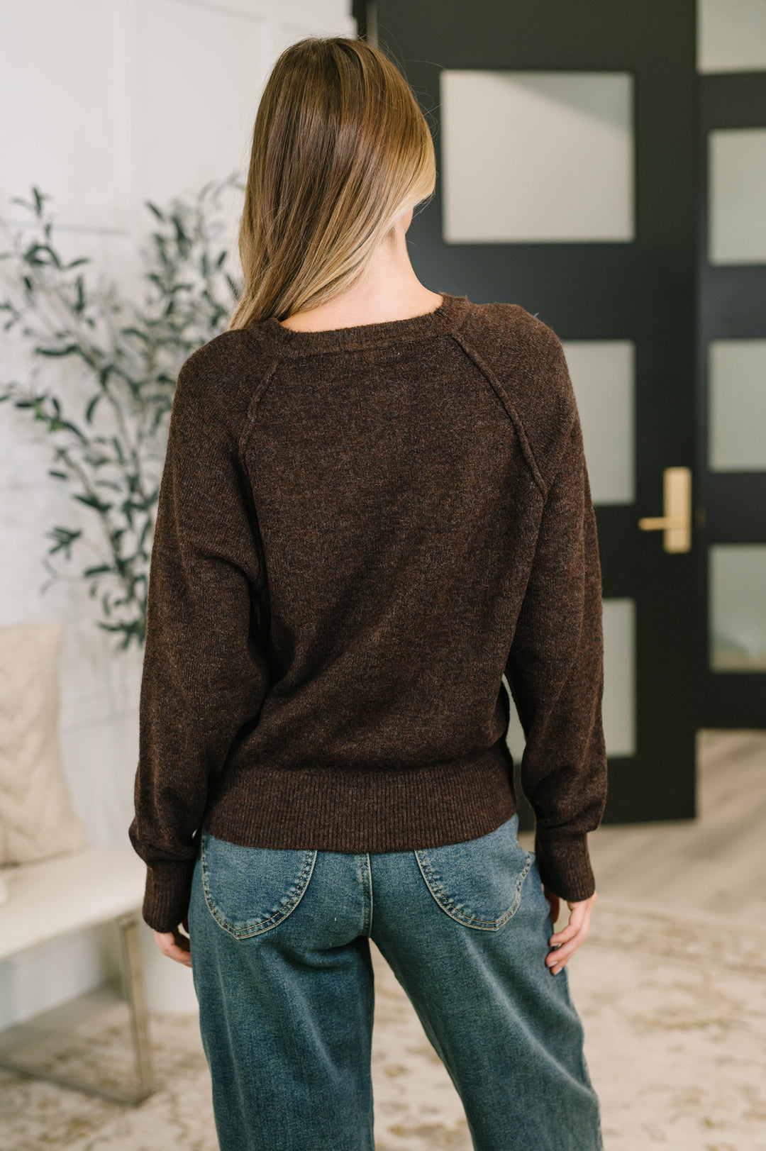 Just For Me Henley Brushed Pullover in Dark Brown - 8/12