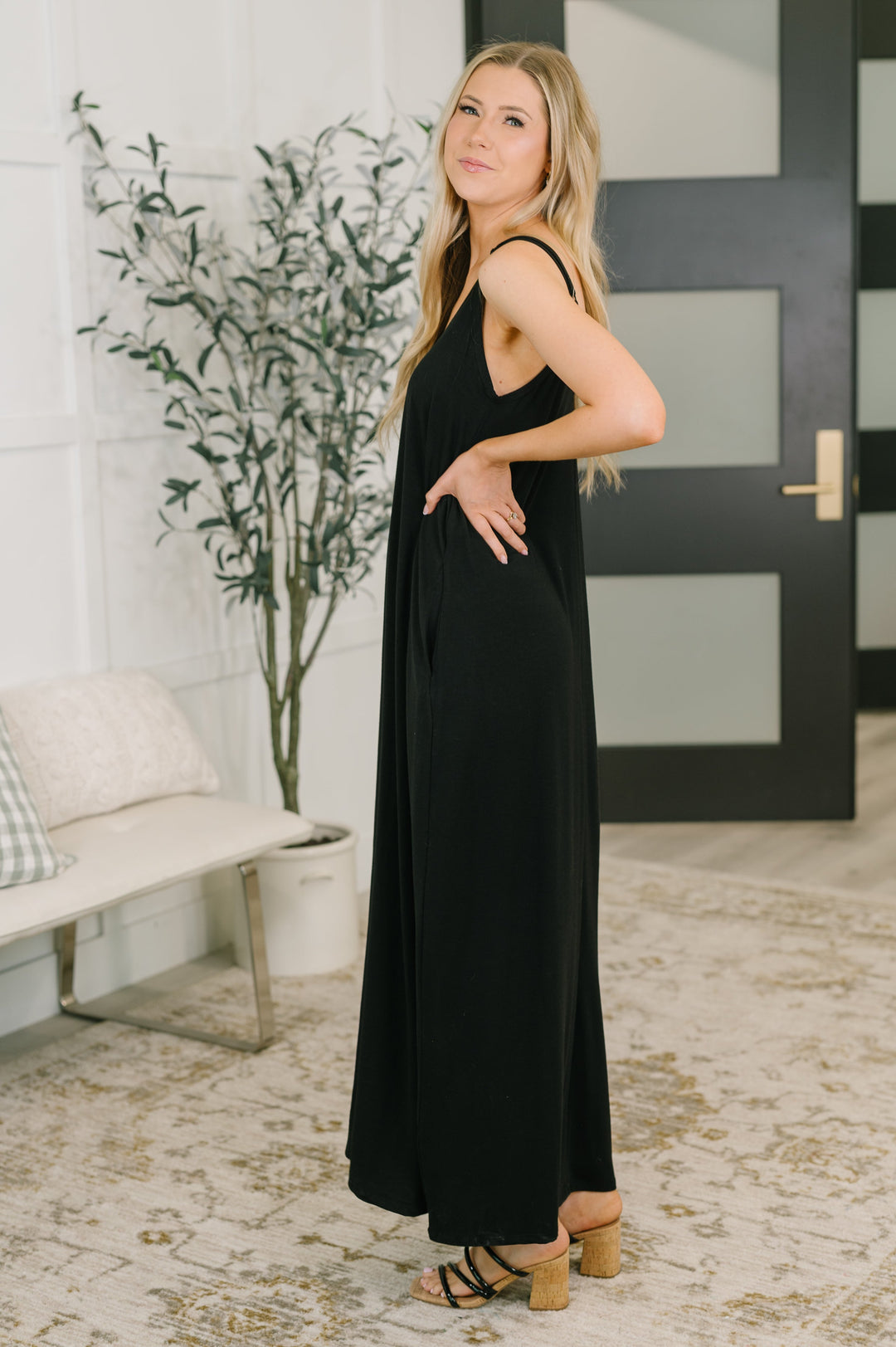 Just Getting Started Spaghetti Strap Maxi Dress in Black - 6/19