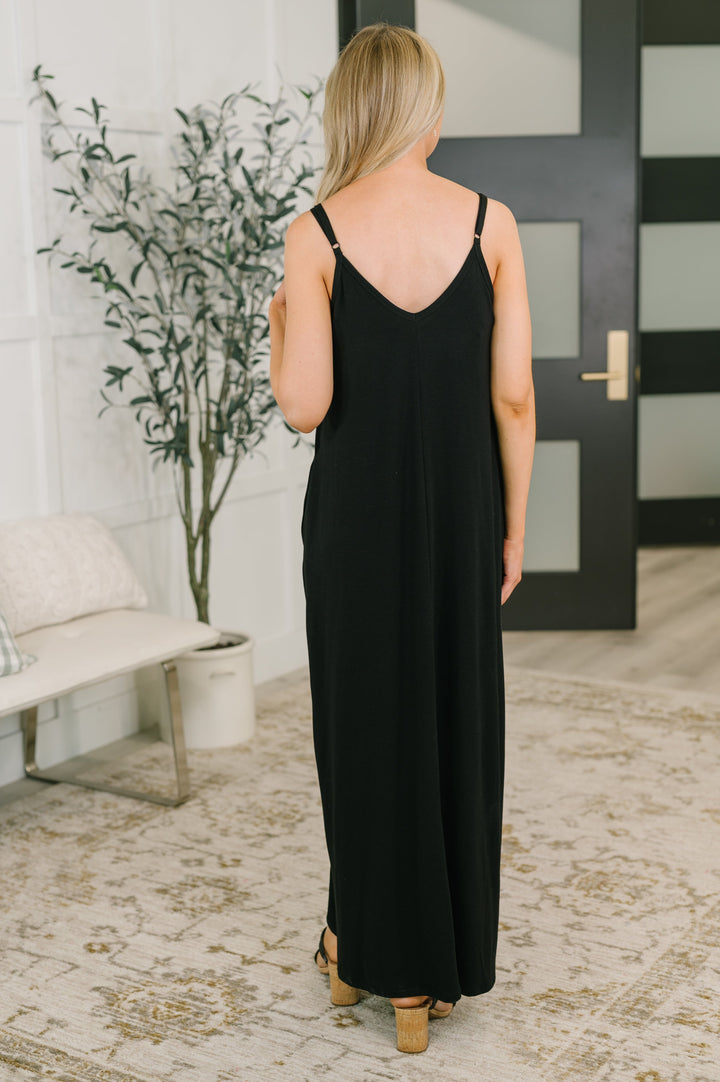 Just Getting Started Spaghetti Strap Maxi Dress in Black - 6/19