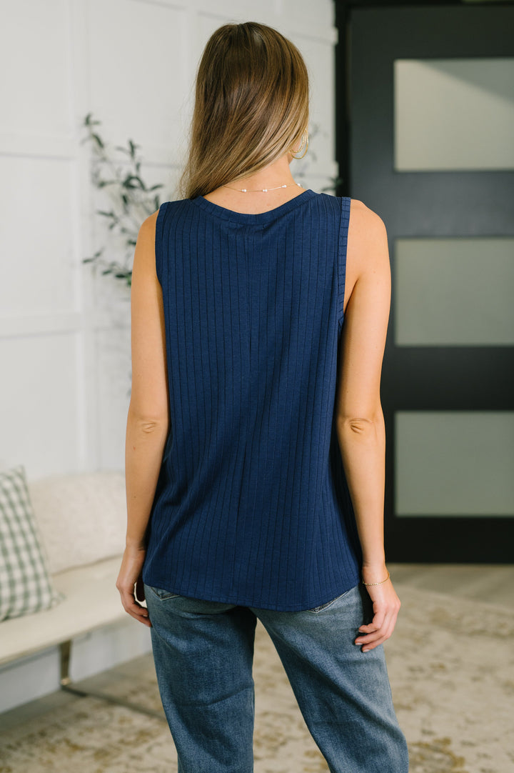 Just Give In Ribbed Knit Tank in Navy - 6/1