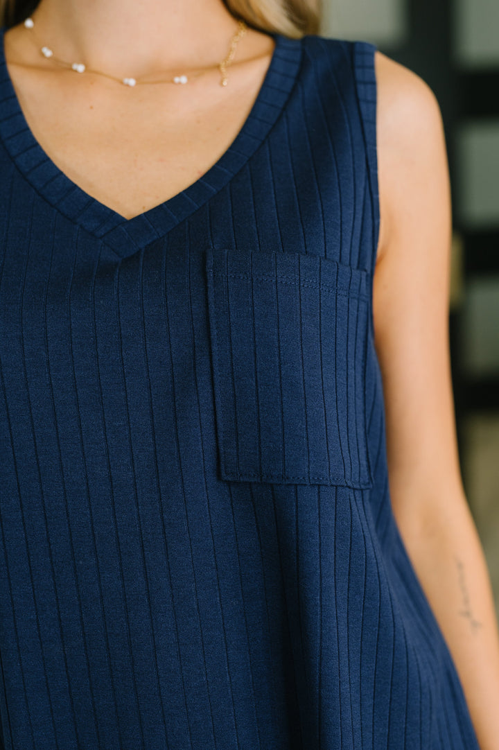 Just Give In Ribbed Knit Tank in Navy - 6/1