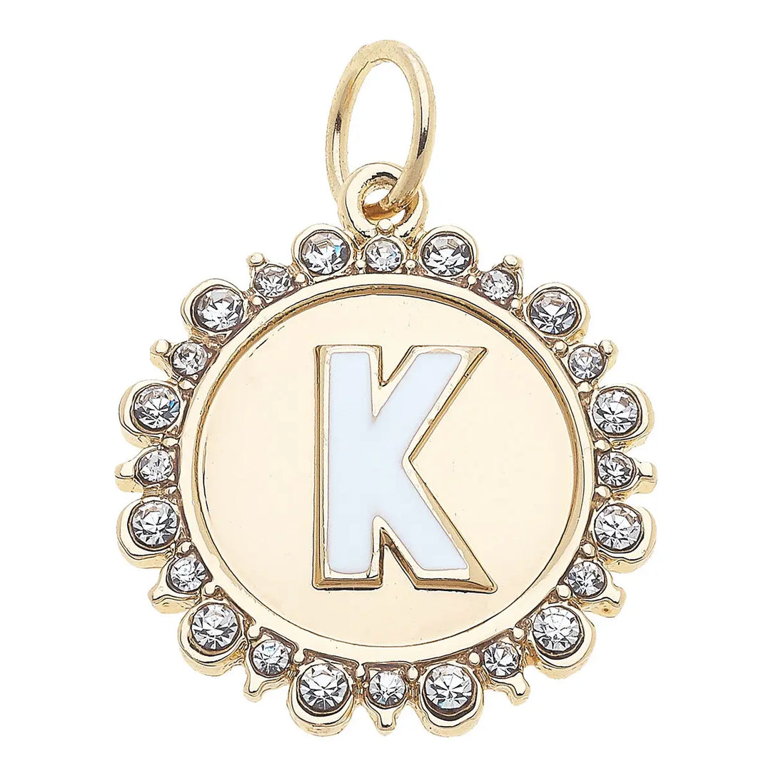 Rhinestone Initial Letter Disc Charm in Shiny Gold By Canvas