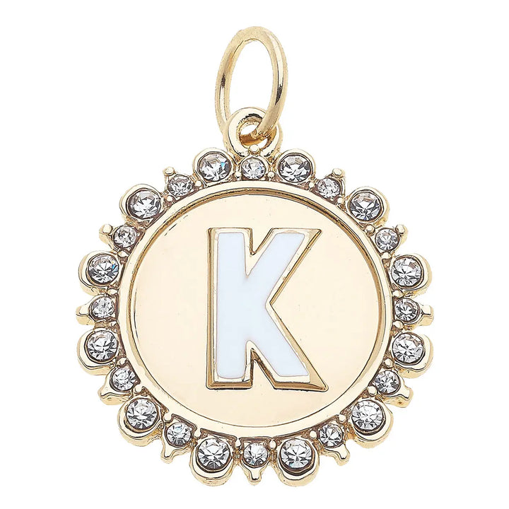 Rhinestone Initial Letter Disc Charm in Shiny Gold By Canvas