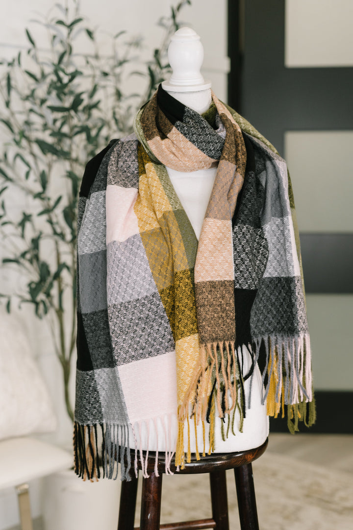 Keep Me Cozy Checkered Fringe Scarf in Woodland Shades - 12/15