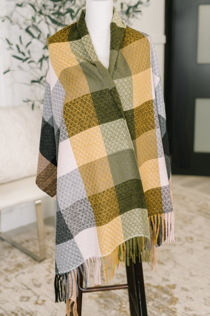 Keep Me Cozy Checkered Fringe Scarf in Woodland Shades - 12/15