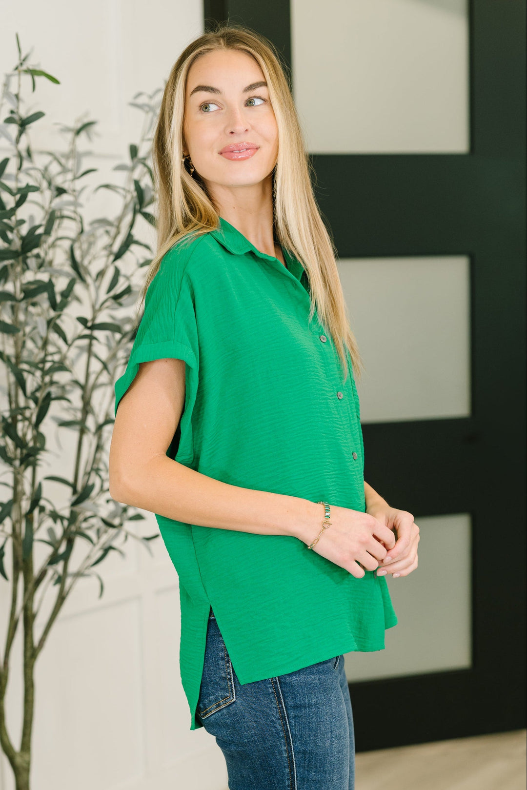 Keep Up Collared Button Down in Green - 7/6