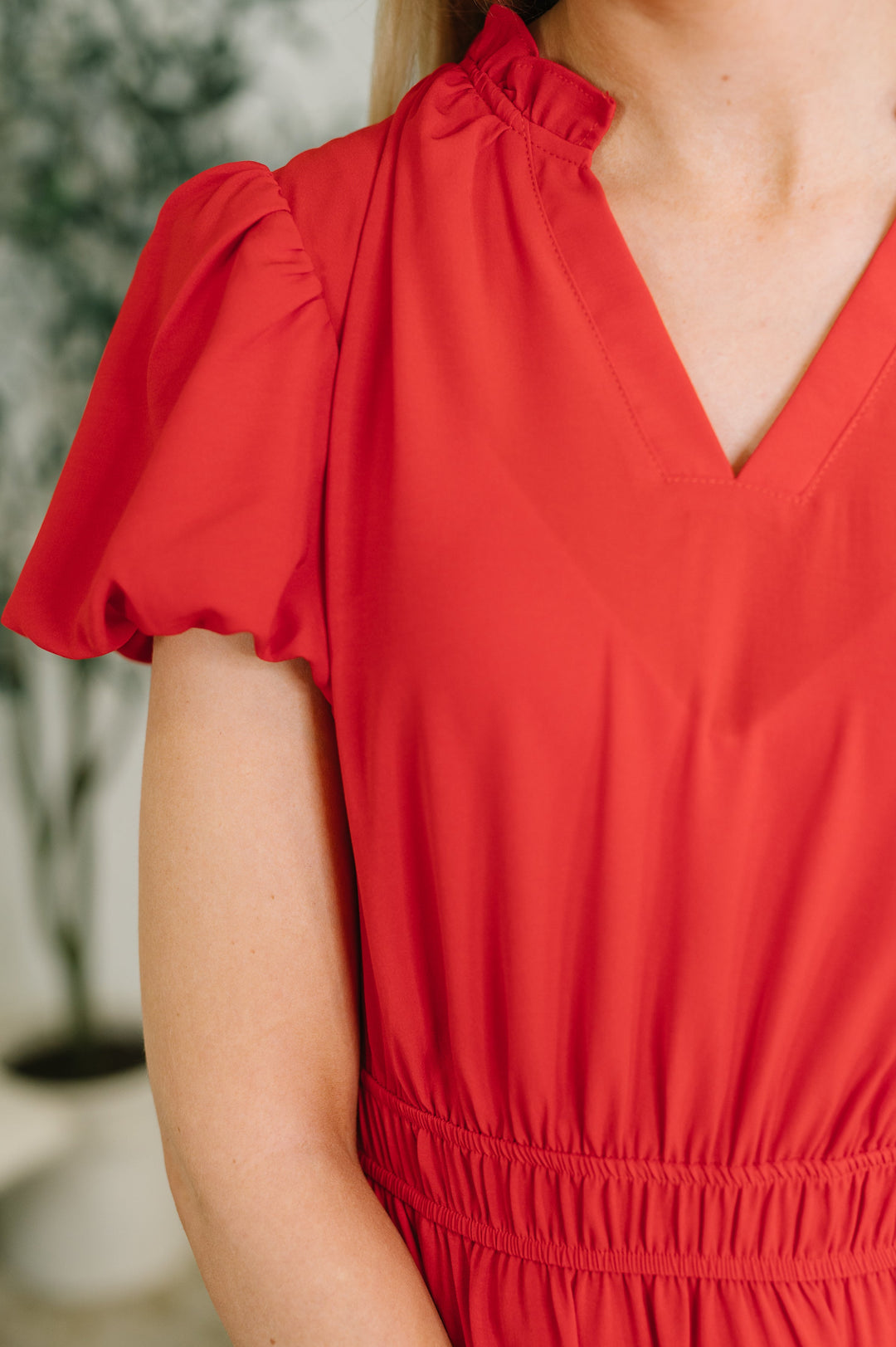 Keep You Coming Balloon Sleeve Tiered Dress in Red - 7/17