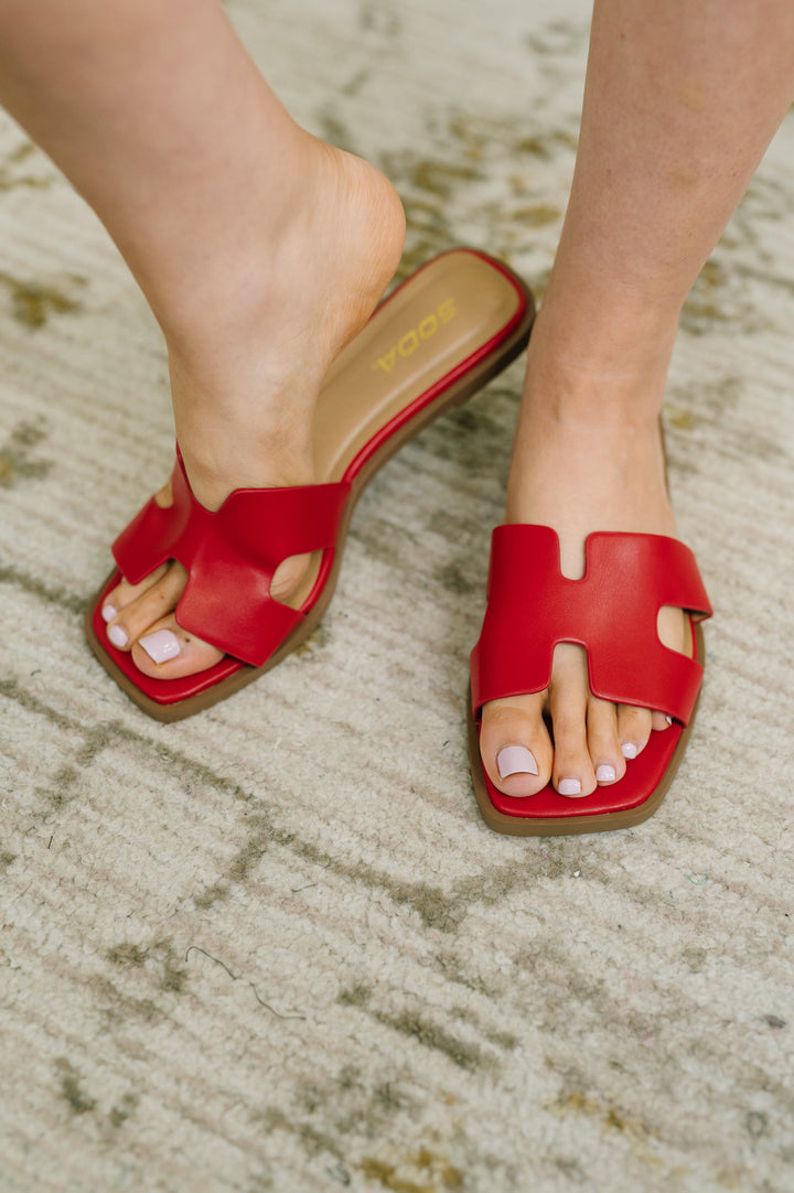 Knit Square Toe Slip on Sandal in Red - 8/7