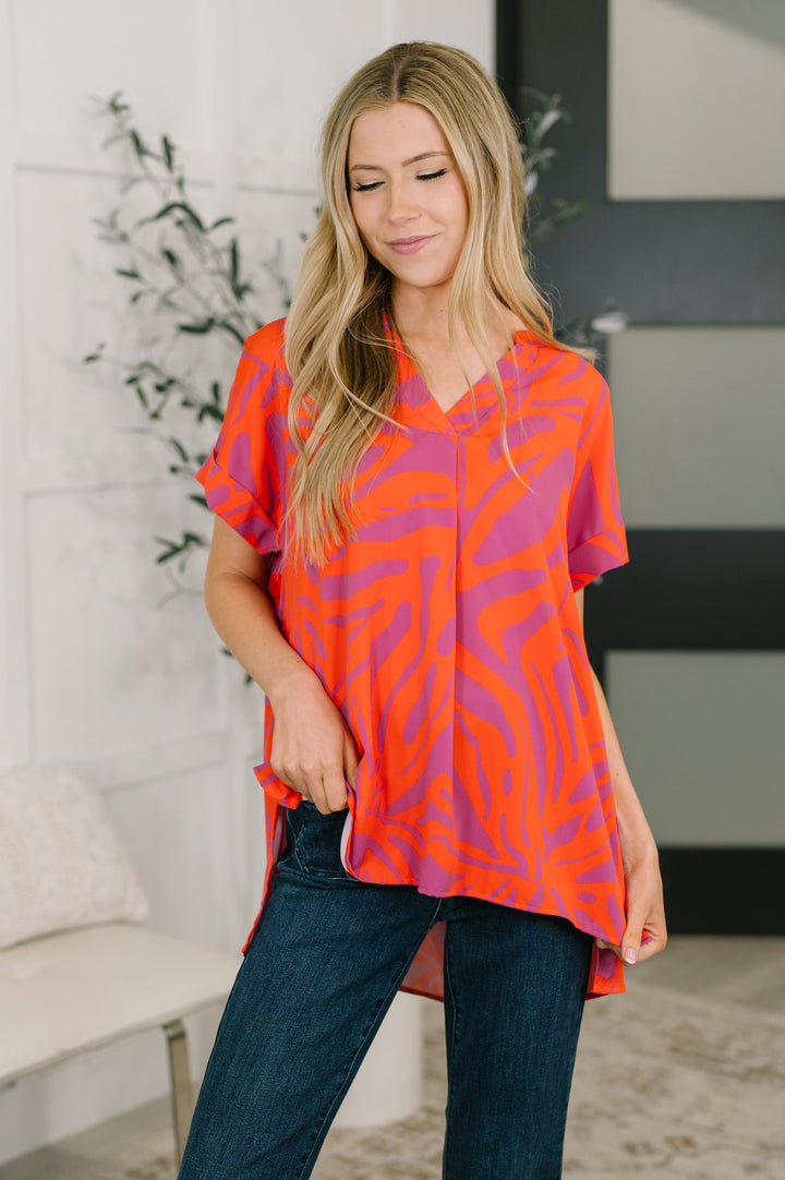 Know Me At All Abstract Split Neck Blouse - 3/31