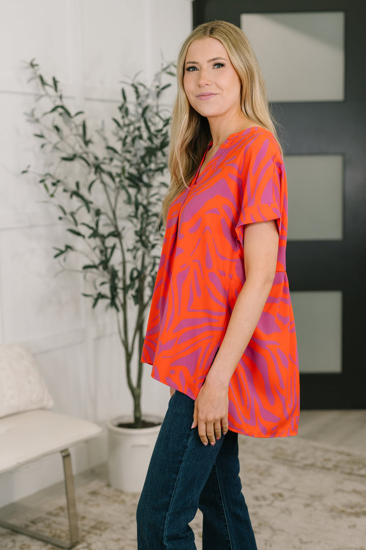 Know Me At All Abstract Split Neck Blouse - 3/31