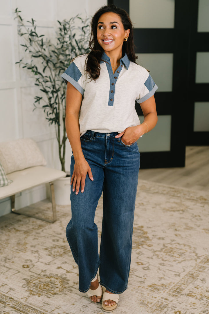 Knowing Me Collared Henley Top - 5/29