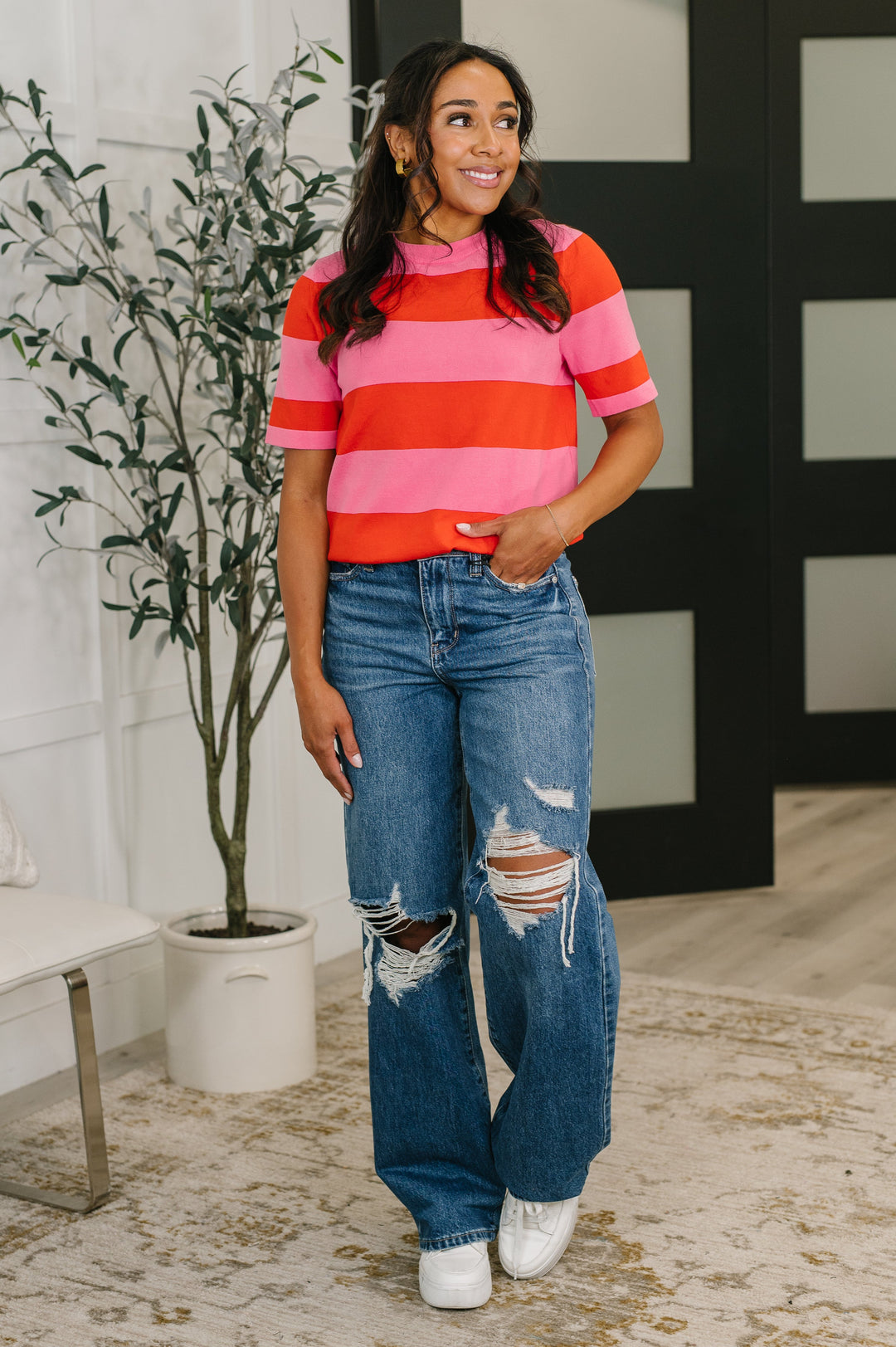 Known for a While Knit Blouse in Pink and Red - 4/14