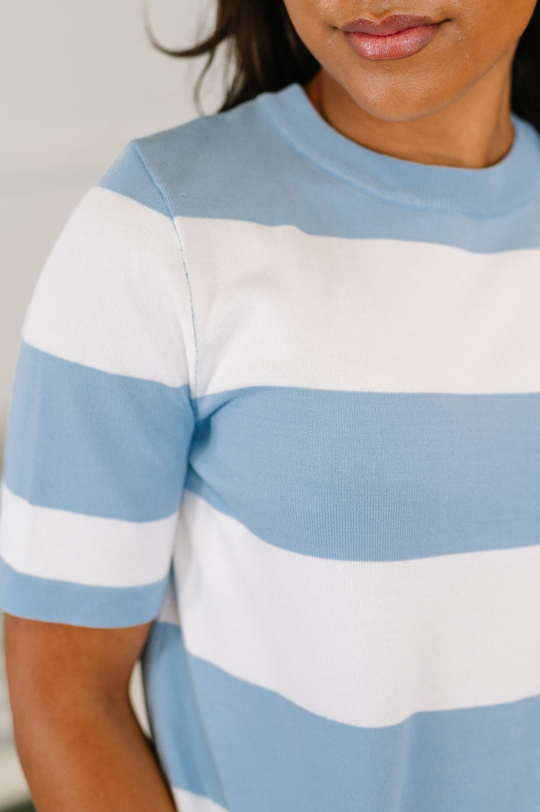 Known for a While Knit Blouse in White and Blue - 6/23