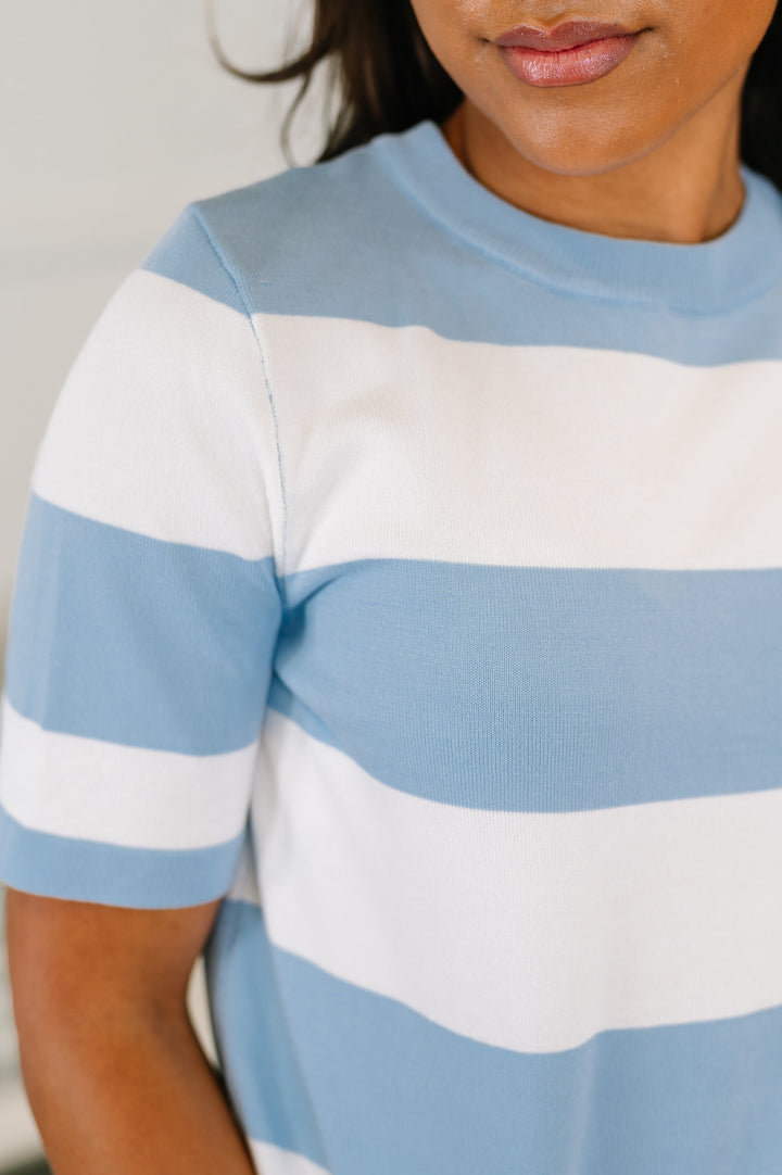 Known for a While Knit Blouse in White and Blue - 6/23